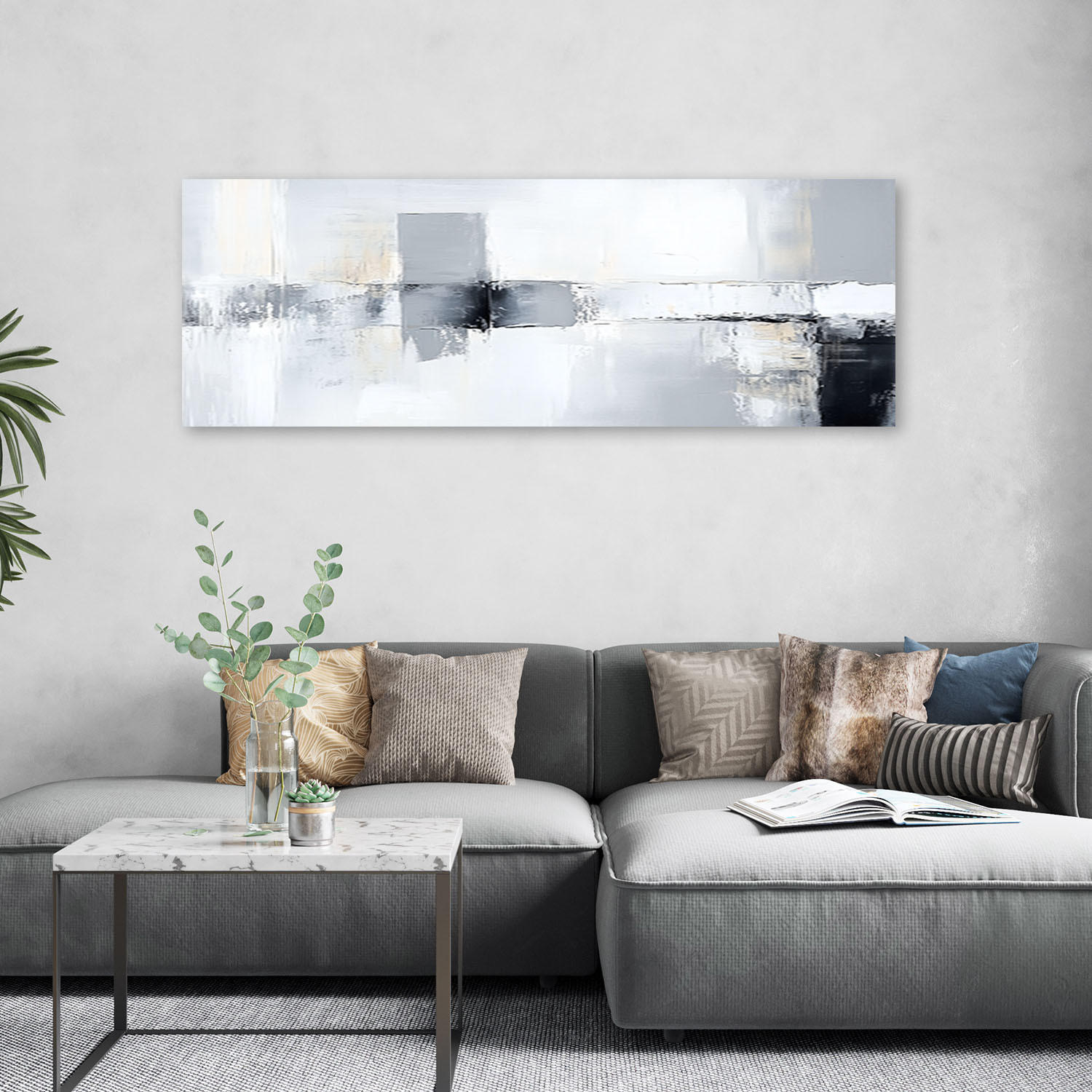 LEINWANDBILD Graue moderne industrielle Abstraktion 90x30cm - Weiß, Textil (90/30cm) - Feeby