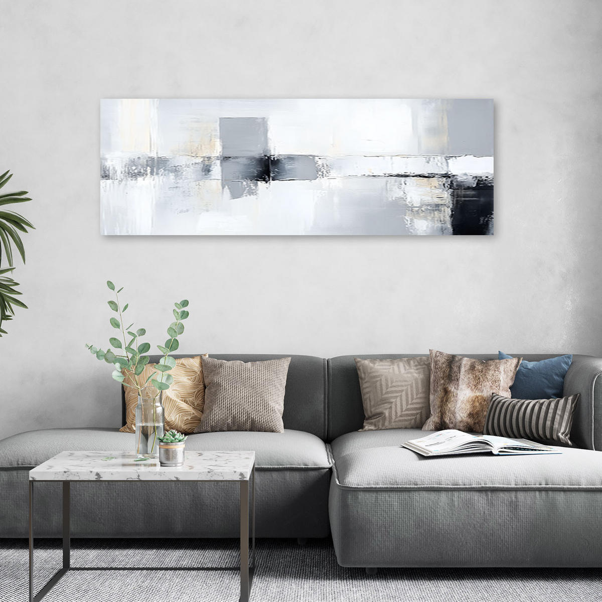 LEINWANDBILD Graue moderne industrielle Abstraktion 90x30cm - Weiß, Textil (90/30cm) - Feeby