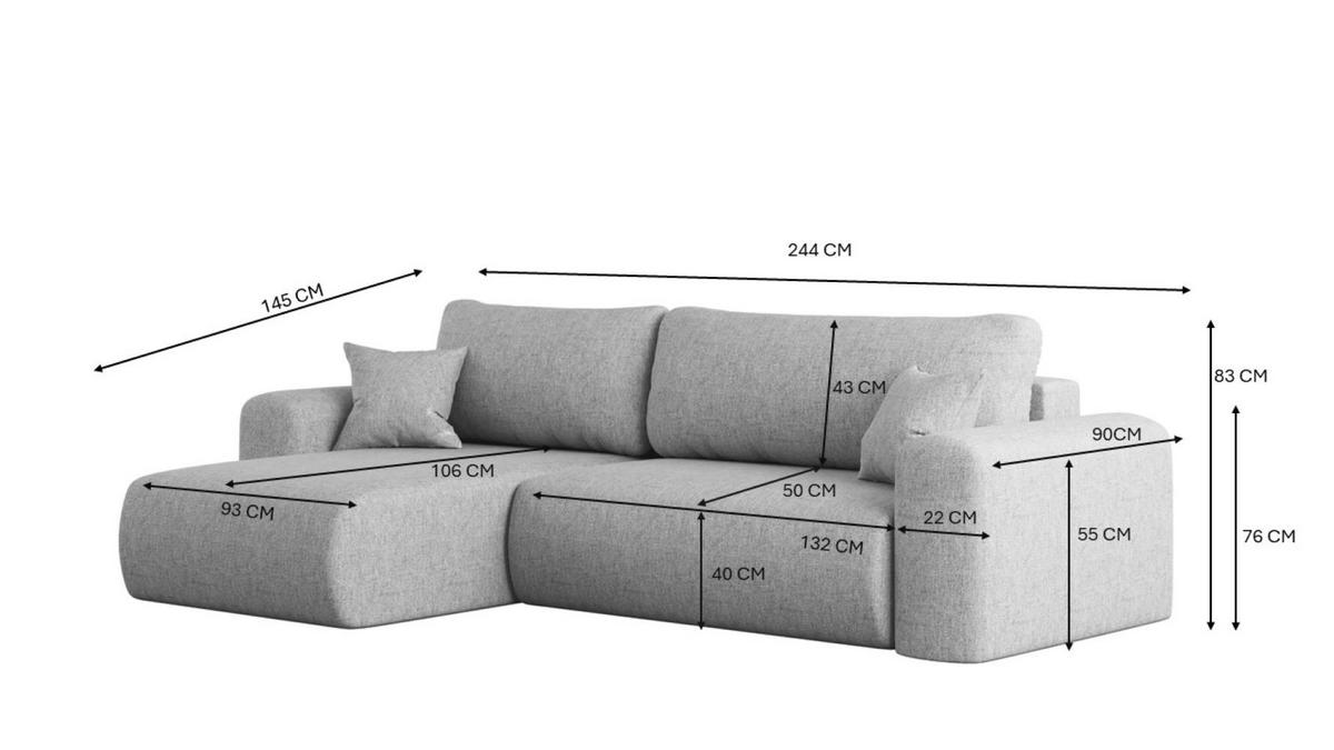 ECKSOFA Mit Schlaffunktion Und Bettkasten L-förmiges Sofa Capri Stoff Verita Links Grau - Grau, Holz (145/272cm) - Kaiser Möbel