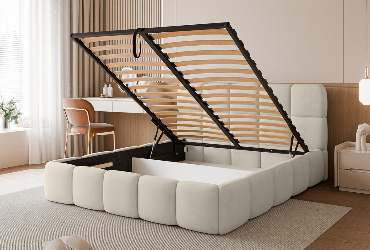 POLSTERBETT Mostar 160x200 cm, Beige - Beige, Textil (160/200cm) - Fedve