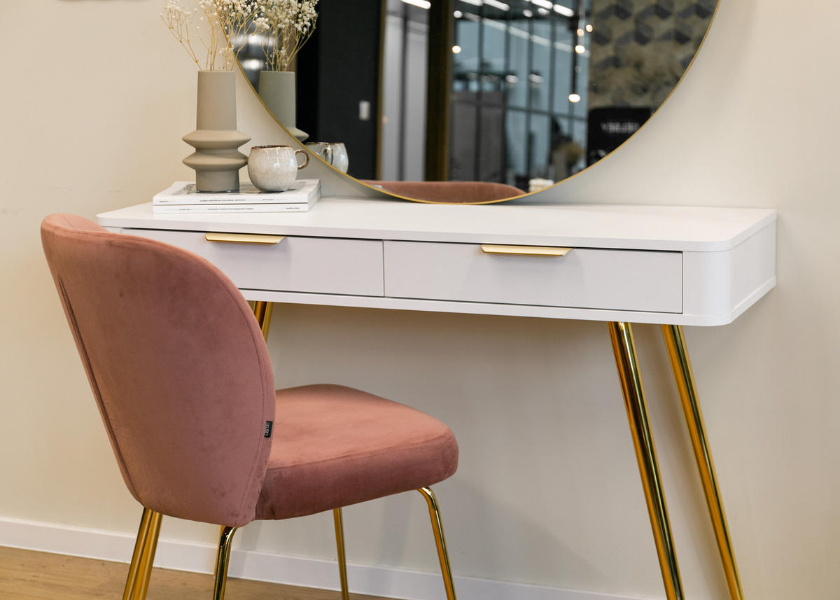 KONSOLENTISCH Oval Weiß 112 cm - Goldfarben/Weiß, Holzwerkstoff/Metall (38/112/78cm) - Selsey