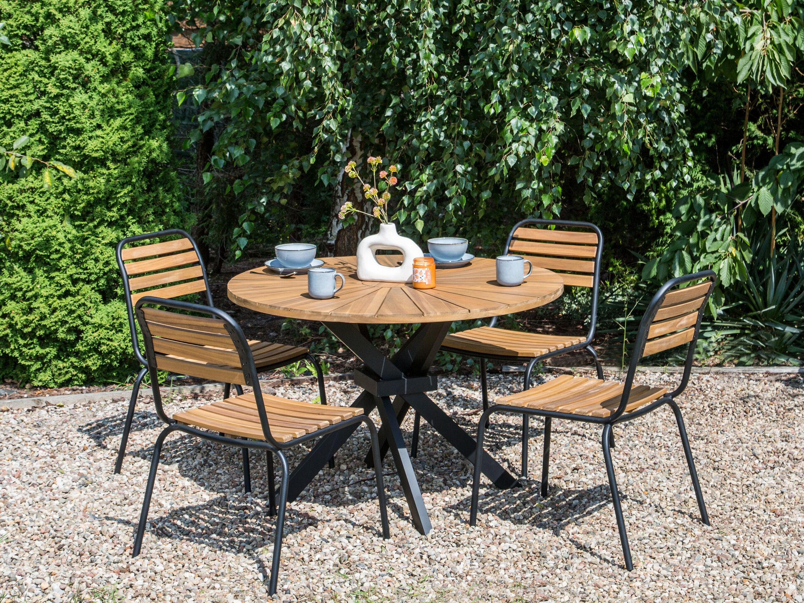 GARTENTISCH Heller Holzfarbton Cissone - Hellbraun/Schwarz, Holz (110/110/75cm) - Beliani