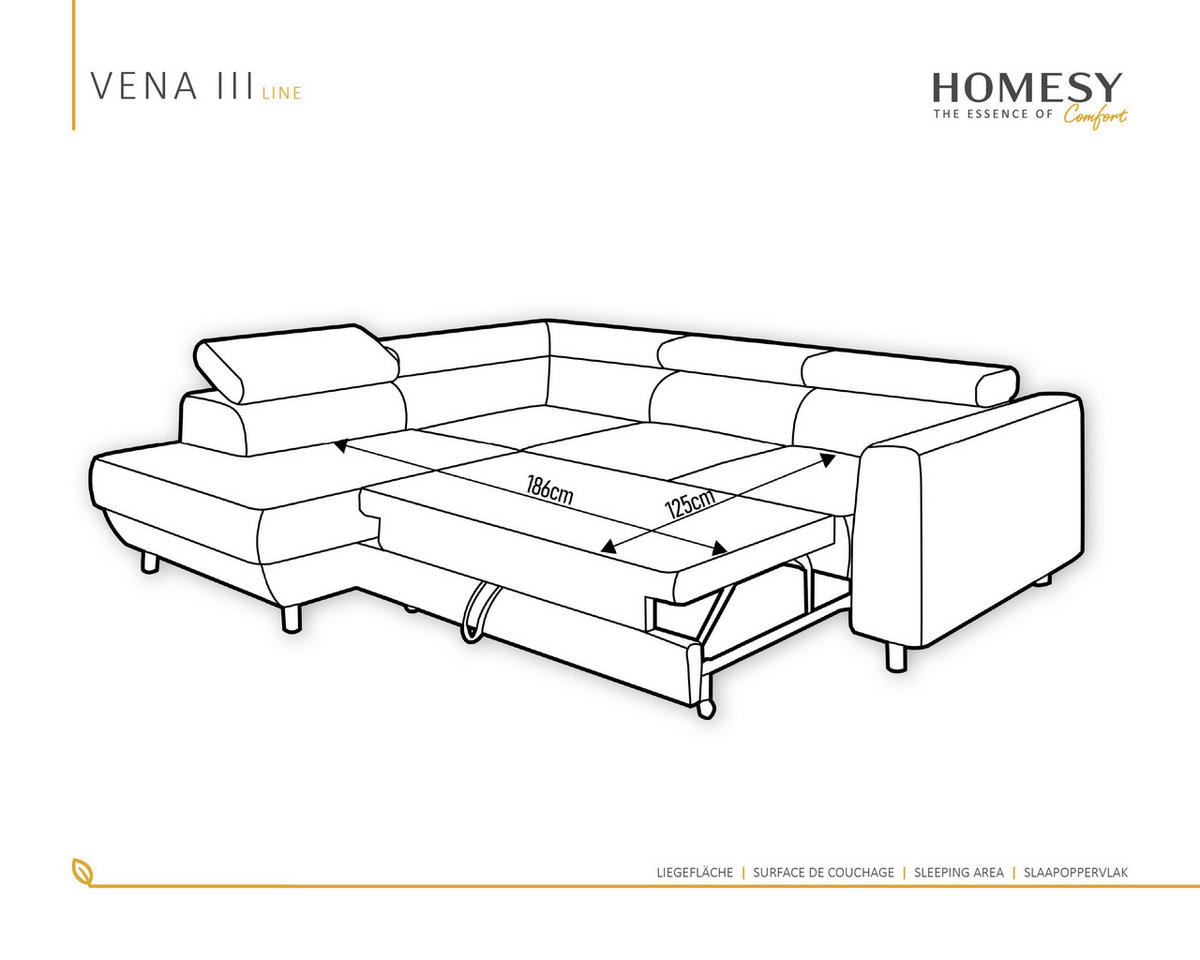 ECKSCHLAFSOFA Vena III mit Schlaffunktion und Bettkasten, Links montierbar, Cappuccino - Cappuccino, Holz (199/254cm) - Homesy