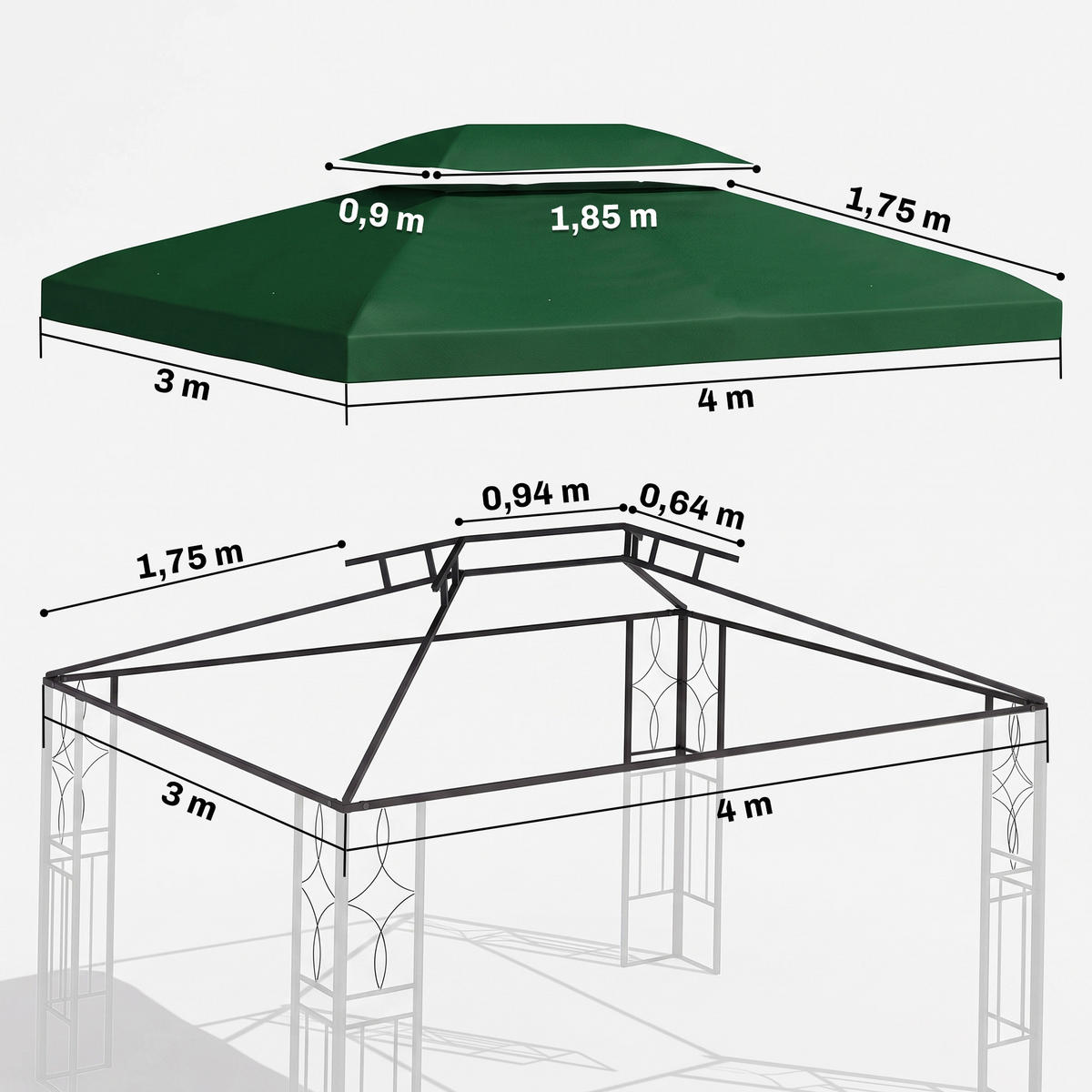 ERSATZDACH Pavillondach, Polyester, Grün - Grün, Kunststoff (300/20/400cm) - Outsunny