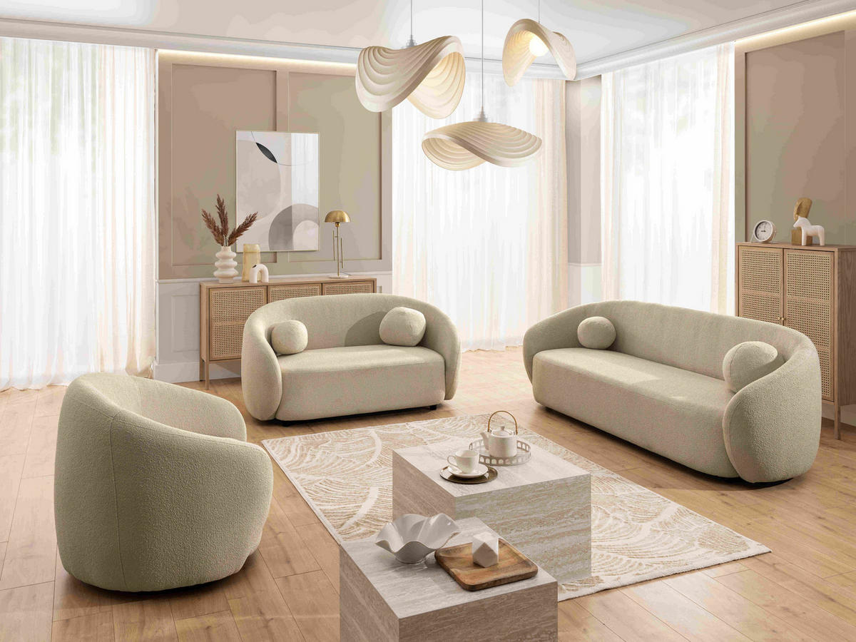 SESSEL Roundi Beige Bouclé - Beige/Schwarz, Holz/Kunststoff (90/76/80cm) - S-Style Möbel