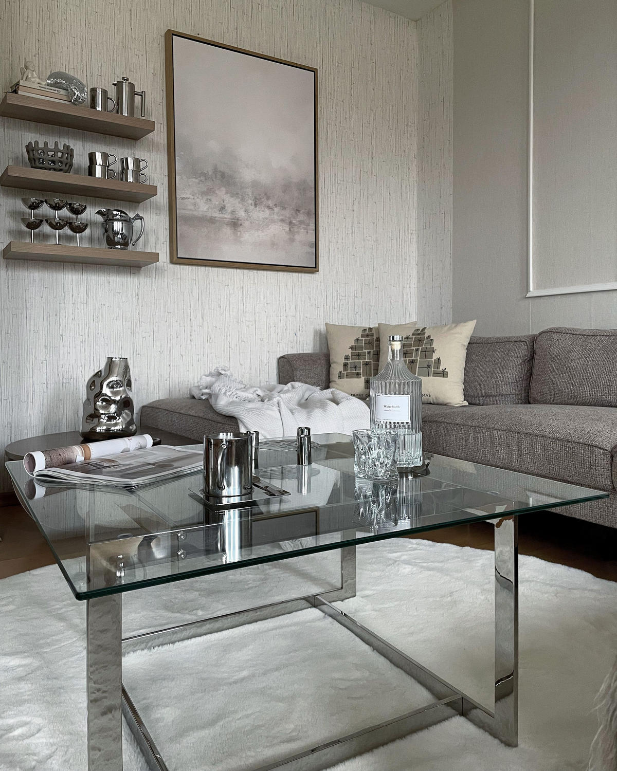 COUCHTISCH Glas silber quadratisch 80/80 cm Crystal - Transparent/Silberfarben, Glas (80/80/40cm) - Beliani