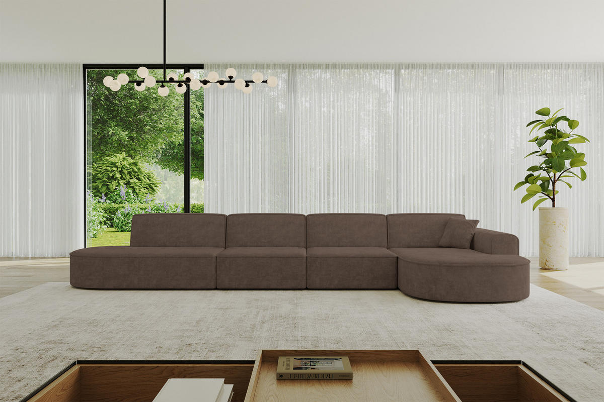 ECKSOFA Ottomane Rechts MARI-L3 - 413x171x79 cm Braun Velours - Schwarz/Braun, Holzwerkstoff/Kunststoff (171/413cm) - ALTDECOR