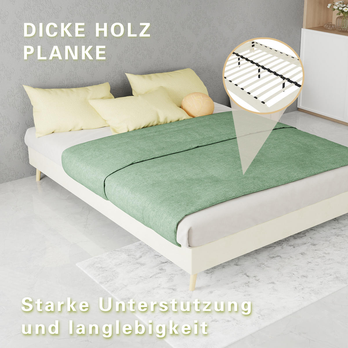 POLSTERBETT 140/200 cm in Beige mit Kopfteil Stoff Modernes Design - Beige/Naturfarben, Holzwerkstoff/Textil (140/200cm) - STILVORA