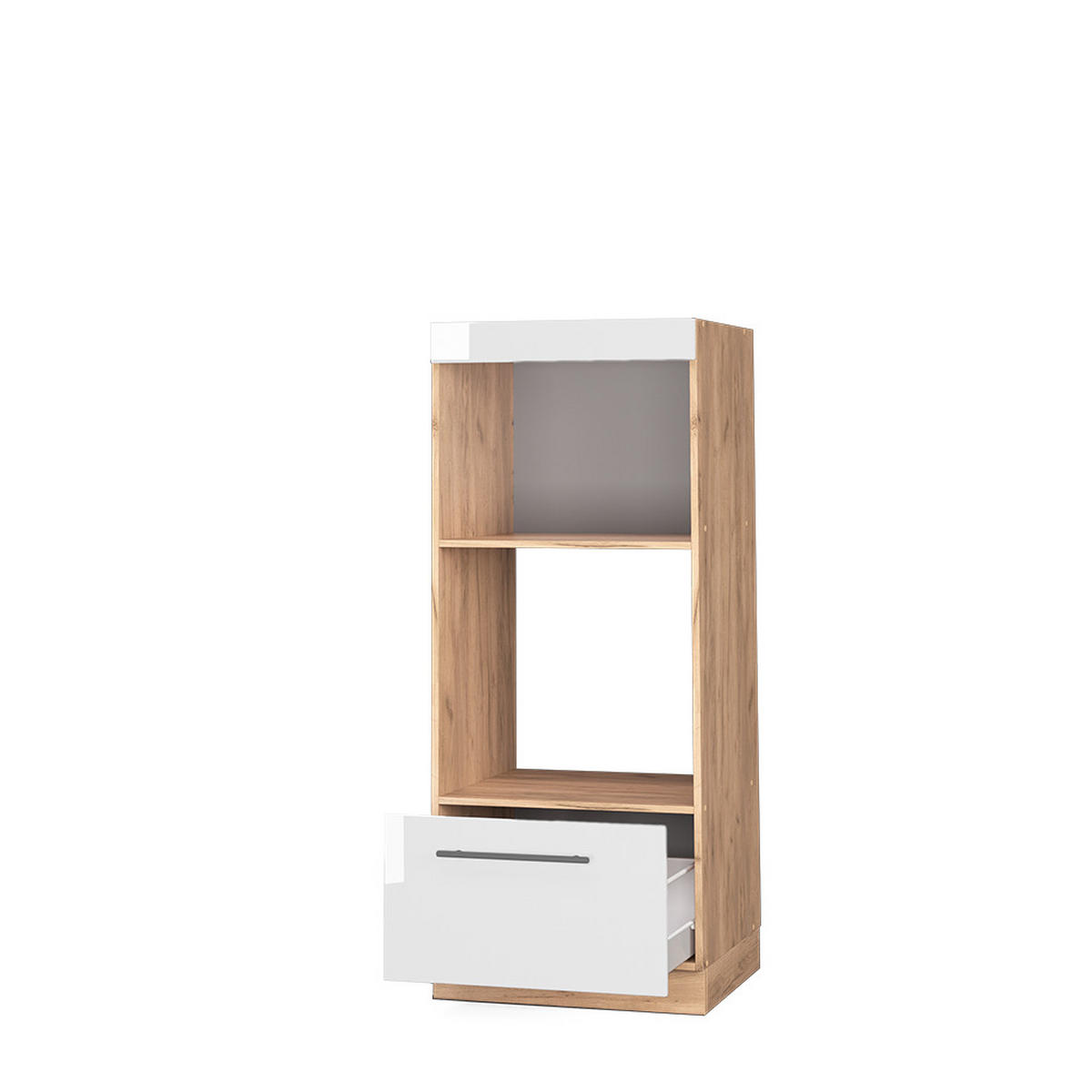 MIKROWELLENSCHRANK Fame-Line Weiß Hochglanz 60 cm offen - Honigeiche/Weiß Hochglanz, Holzwerkstoff (60/153.6/58.1cm) - Vicco