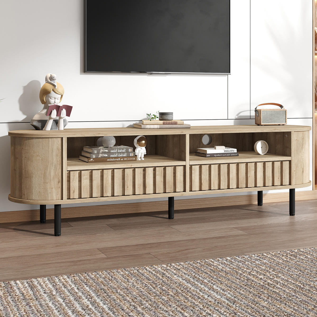 TV-LOWBOARD 160x40x48 cm Naturholz 2 Schränke 2 Schubladen - Naturfarben, Holzwerkstoff (40/48/160cm) - FLIEKS