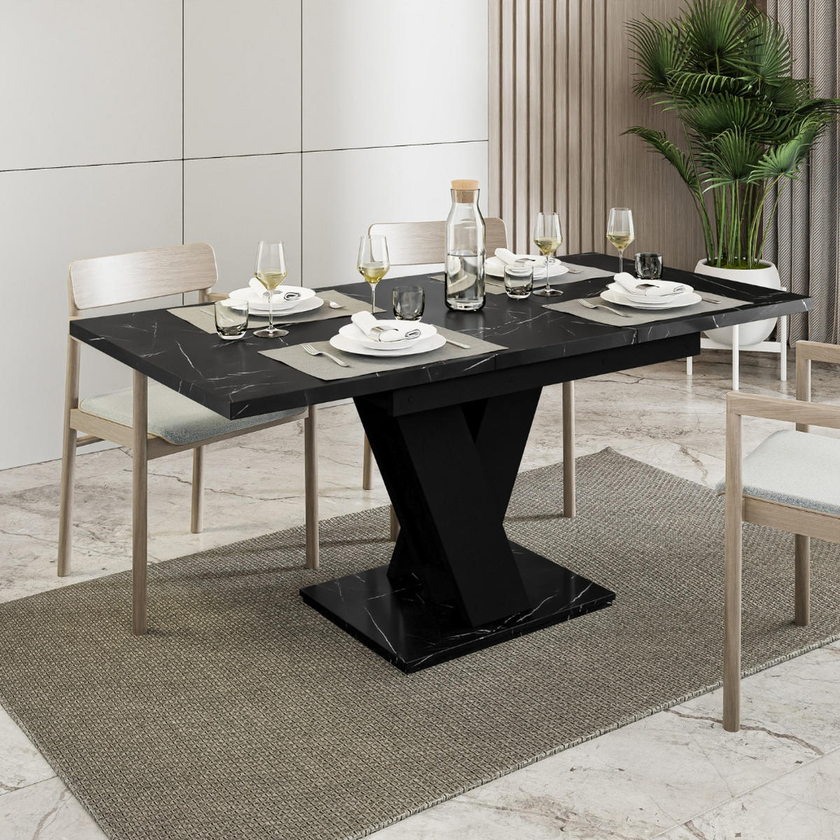 ESSTISCH Royal Schwarz Marmoptik Ausziehbar 120 - 160 cm - Schwarz, Holzwerkstoff (120/80/75cm) - PROSPERO