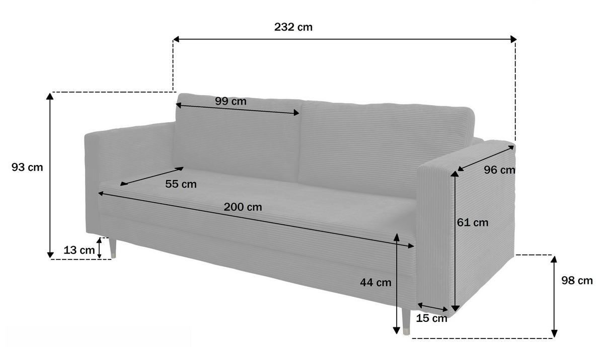 SITZSOFA Senfgelb SONTI Ausziehbar - Gelb, Textil (232/93/96cm) - Sepro Meble
