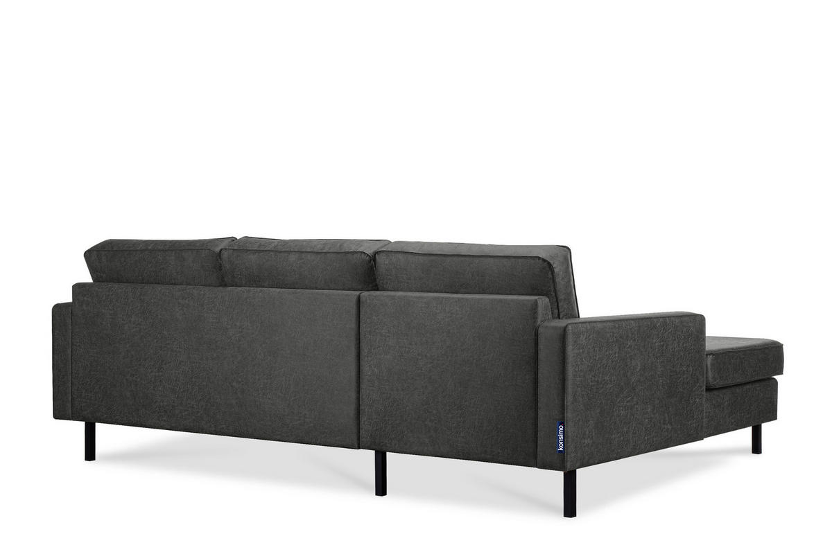 ECKSOFA-LINKS INVIA mit Armlehnen vintage, Lederoptik-Stoff, dunkelgrau - Dunkelgrau/Schwarz, Textil (234/160cm) - KONSIMO®