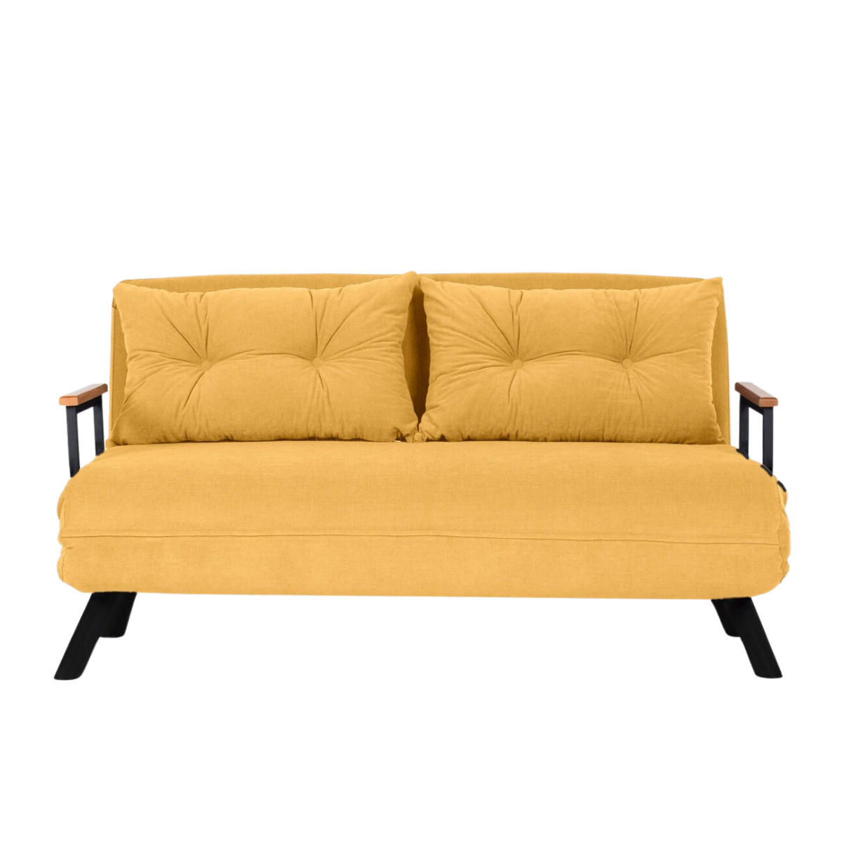 SCHLAFSOFA für 2 Personen mit Stoffbezug und Metallfüßen 133/50/41 cm - Hellgelb, Metall (50/41/133cm) - Calicosy