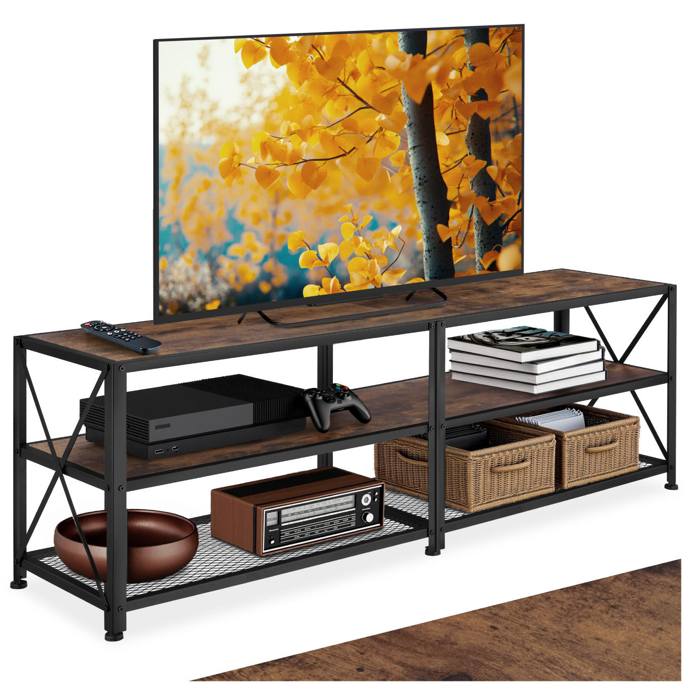 TV-REGAL Indianapolis,161 x 41,5 x 50,5 cm,Industrial Holz dunkel, rustikal - Rostfarben, Holzwerkstoff (41.5/50.5/161cm) - tectake