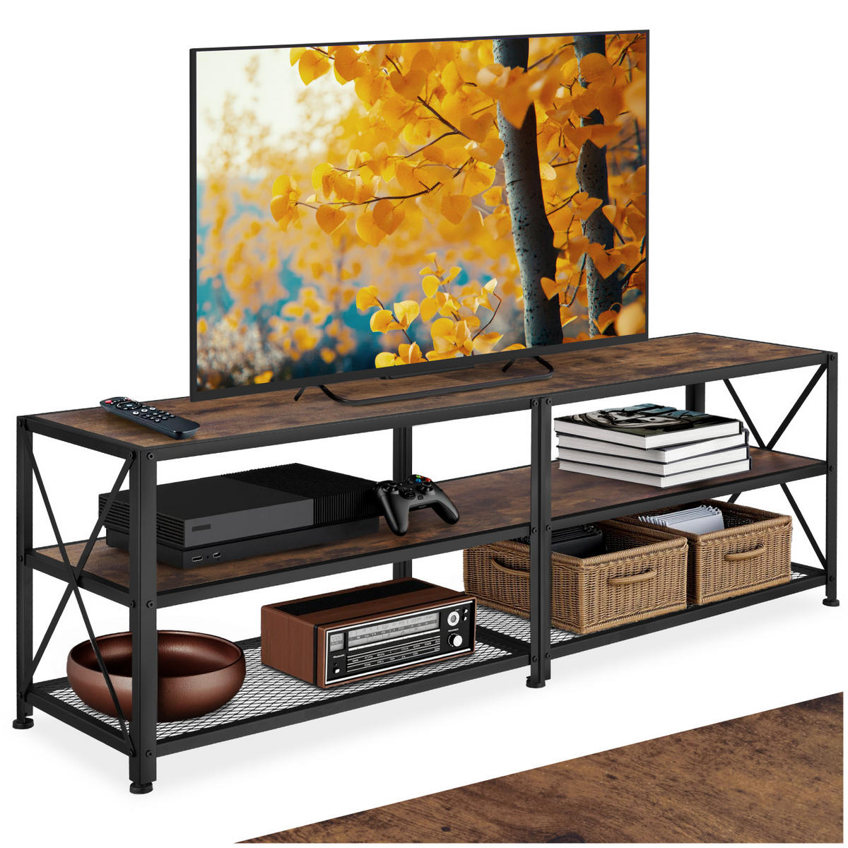 TV-REGAL Indianapolis,161 x 41,5 x 50,5 cm,Industrial Holz dunkel, rustikal - Rostfarben, Holzwerkstoff (41.5/50.5/161cm) - tectake