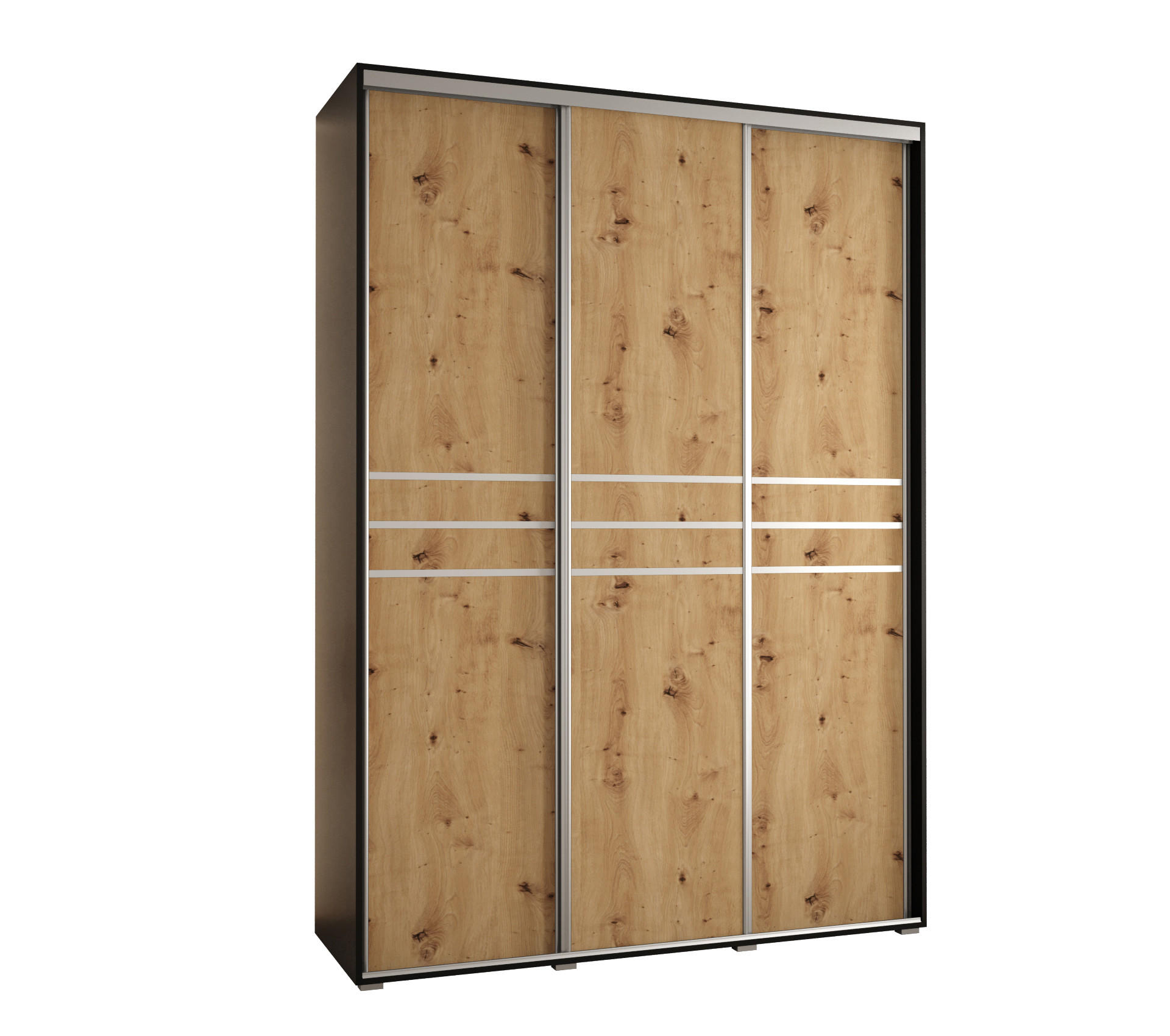 Abiks Möbel Schwebetürenschrank Schwarz, Eiche Artisan, Silber 180x235x60 cm