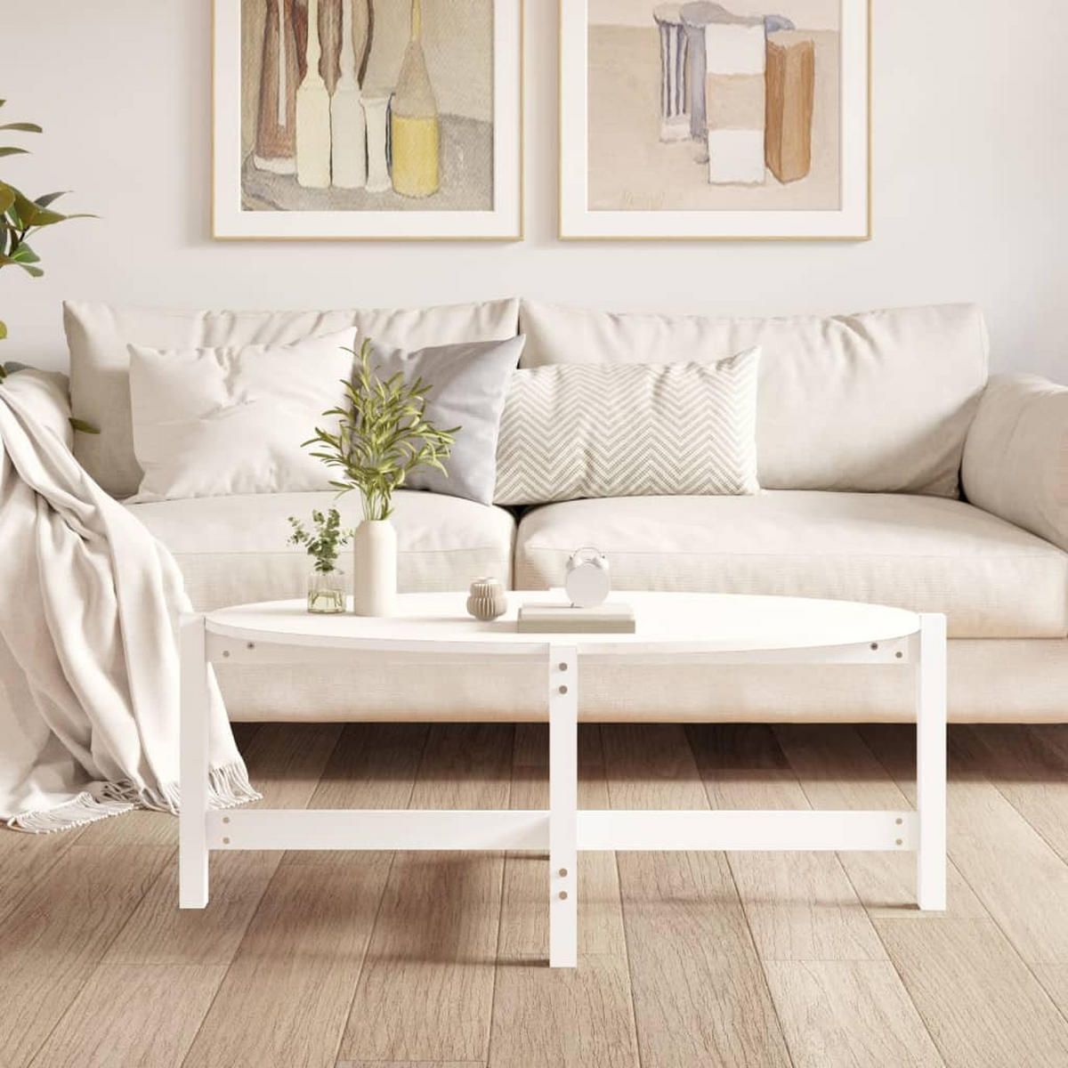COUCHTISCH Weiß 118x63x45 cm Massivholz Kiefer - Weiß, Holz (118/63/45cm) - furnicato