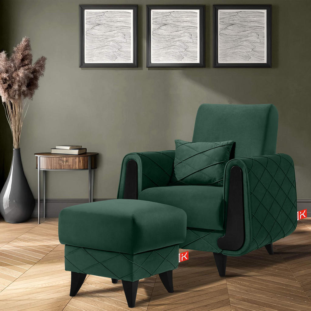 Thumbnail - Konsimo® Hocker, Dunkelgrün, Holz, Holzwerkstoff, Textil, Fichte, Kiefer, 53x49x53 cm, Wohnzimmer, Hocker, Sitzhocker