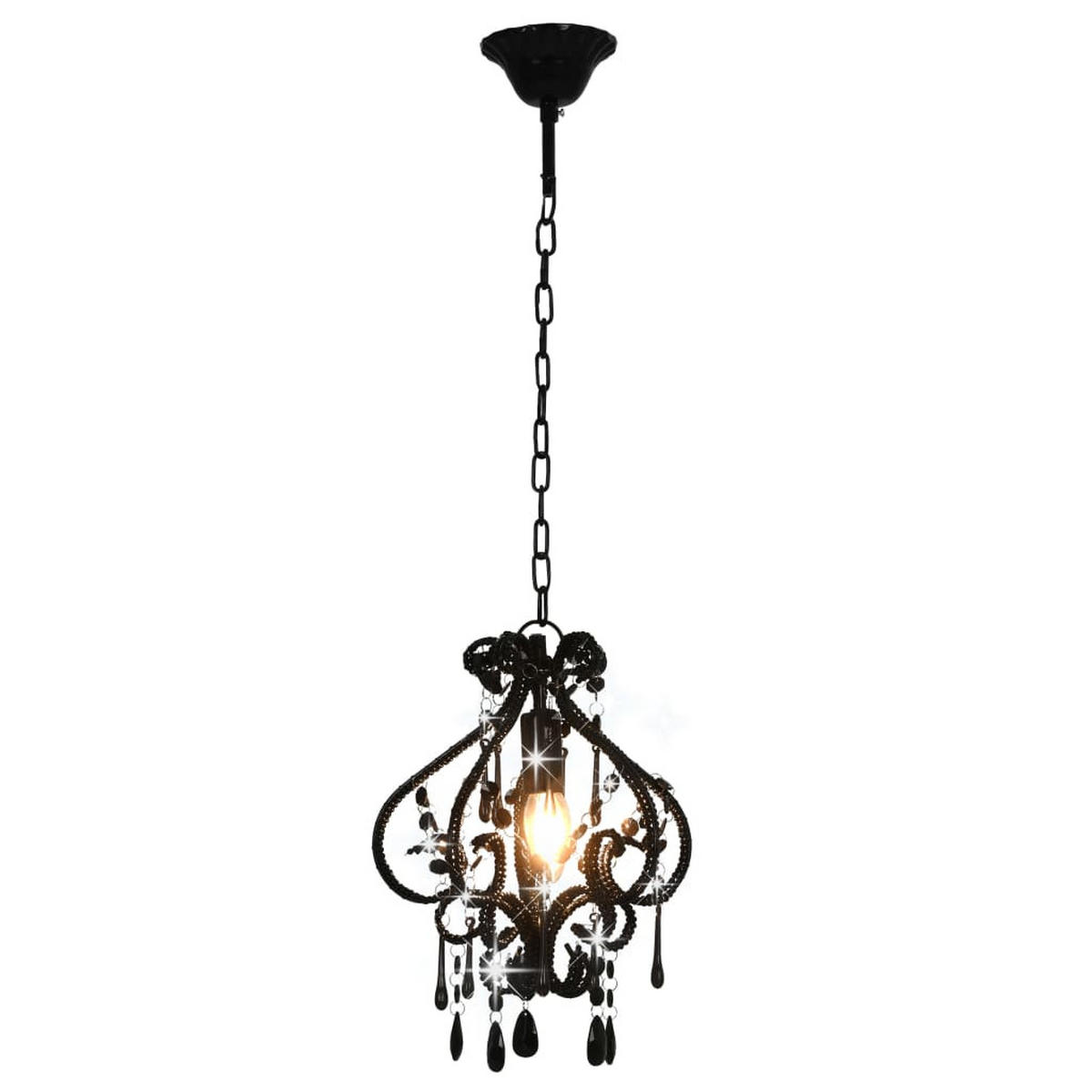 DECKENLEUCHTE Mit Perlen Schwarz Rund E14 - Schwarz, Metall (24/4/32cm) - vidaXL