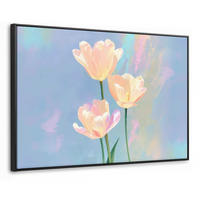 LEINWAND Bilder mit Rahmen - Tulpen - Rosa Akzente - Blau - 90x60 - Pastellblau, Textil (90/60cm) - MuchoWow