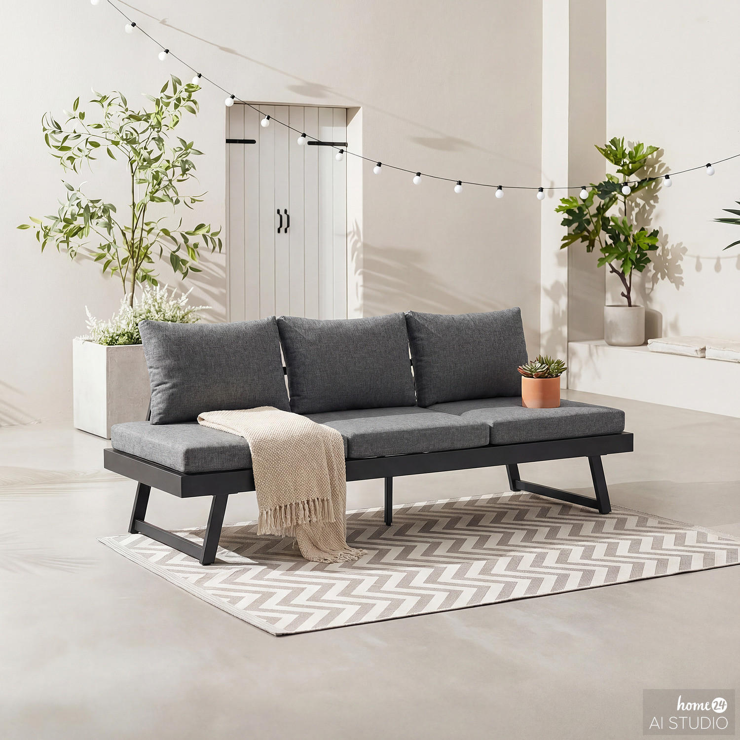 LOUNGESOFA - Aluminium / Polyester - Grau / Anthrazit - Anthrazit, Textil/Metall (204/69/70cm) - home24