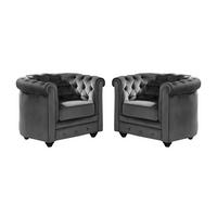 SESSEL 2er-Set - Samt - Anthrazit - CHESTERFIELD - Anthrazit, Textil (78/72/82cm) - Vente-Unique