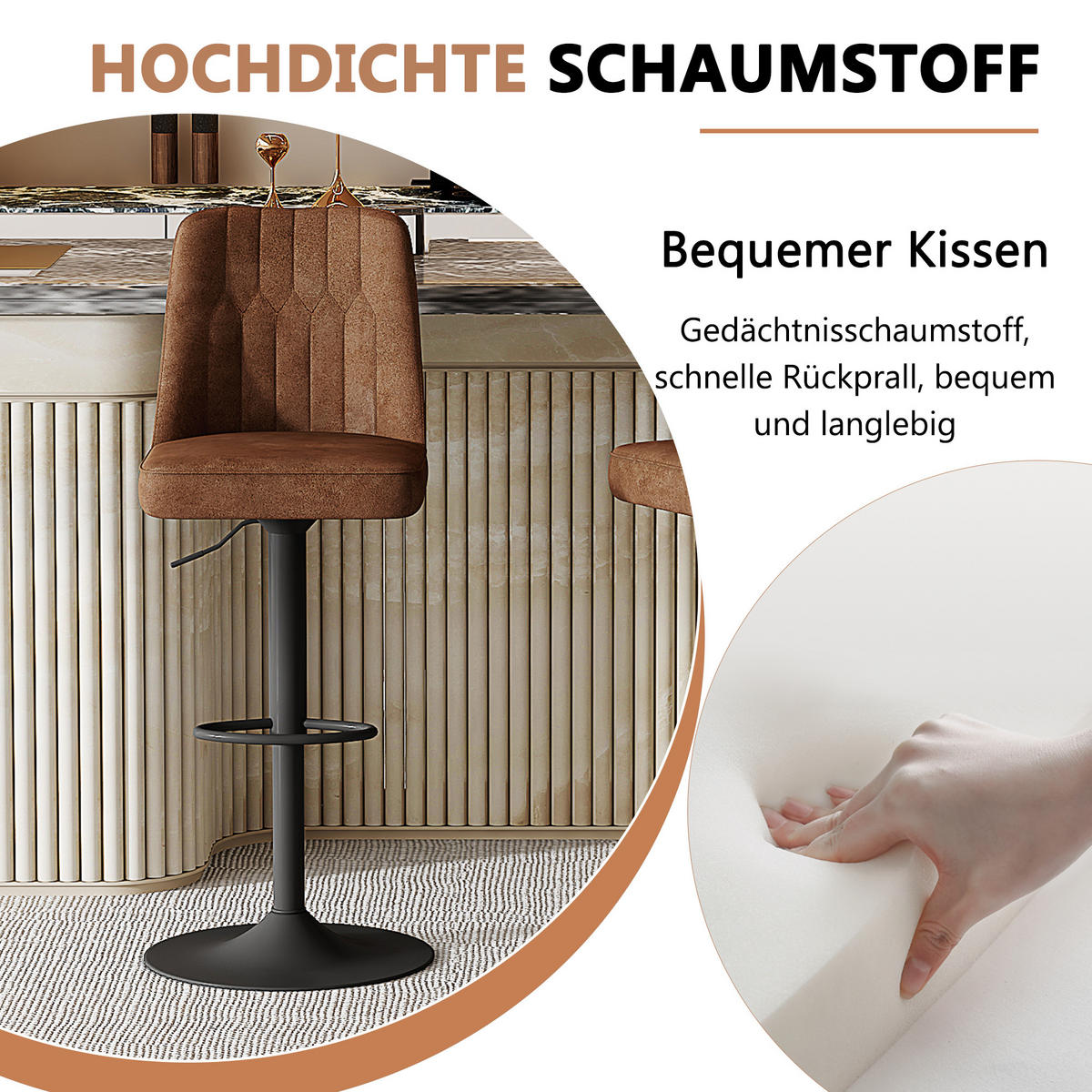 BARHOCKER 2er-Set Braun höhenverstellbar & 360° drehbar - Braun, Metall (44/95.5/44cm) - PANGIVO