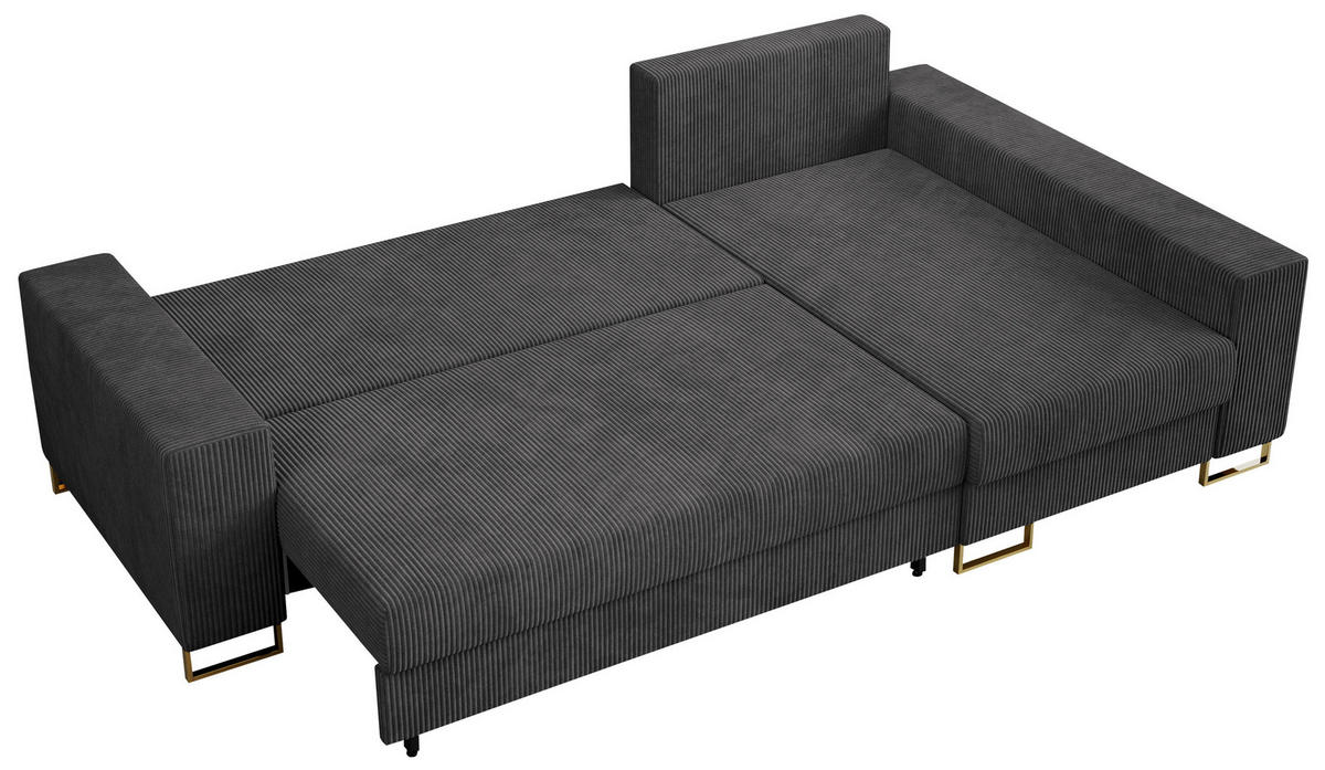ECKSOFA Dorian Cord Dunkelgrau - Dunkelgrau/Goldfarben, Textil/Metall (242/138cm) - MKS