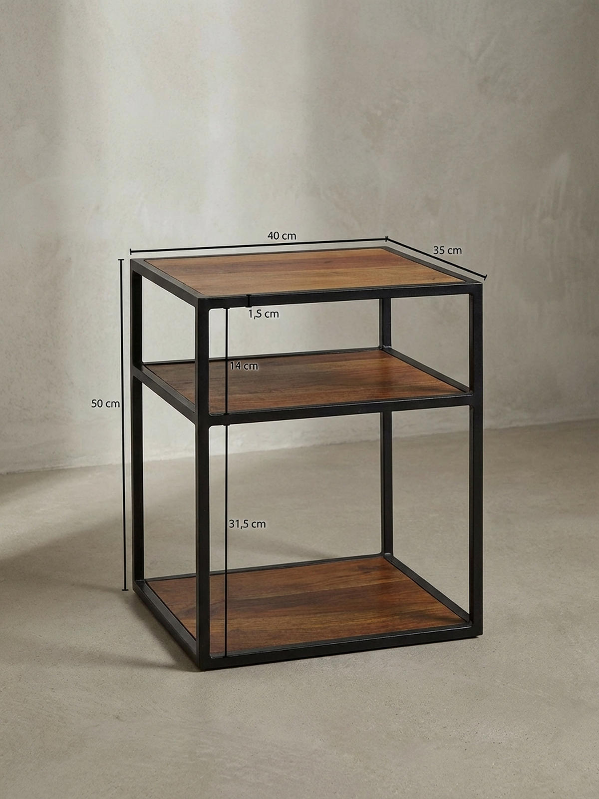 NACHTTISCH – Massivholz, 40x50x35 cm, 3 Ablagen, Industrial-Stil - Schwarz/Braun, Holz/Metall (40/50/35cm) - KADIMA DESIGN