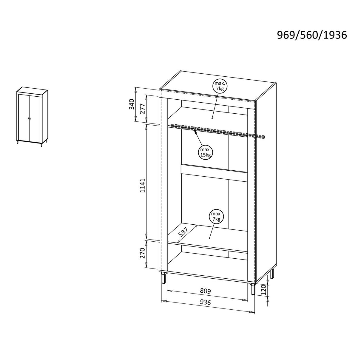 DREHTÜRENSCHRANK Monta mit 2 Türen, Schwarz - Schwarz, Holzwerkstoff (97/194/56cm) - Beautysofa