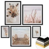 WANDBILDER 5er-Set - 50x50 cm & 20x30 cm & 40x60 cm Schwarzer Rahmen - Blumenzweige Minimalismus Natur - Schwarz, Kunststoff (40/60cm) - ArtPrintCave