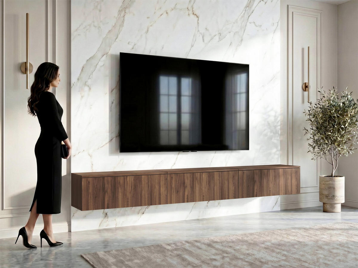LOWBOARD Barvo 3x100 Nussbaum Warmia 300/34/32 cm – hängendes TV-Board - Nussbaumfarben, Holzwerkstoff (300/34/32cm) - AX Living
