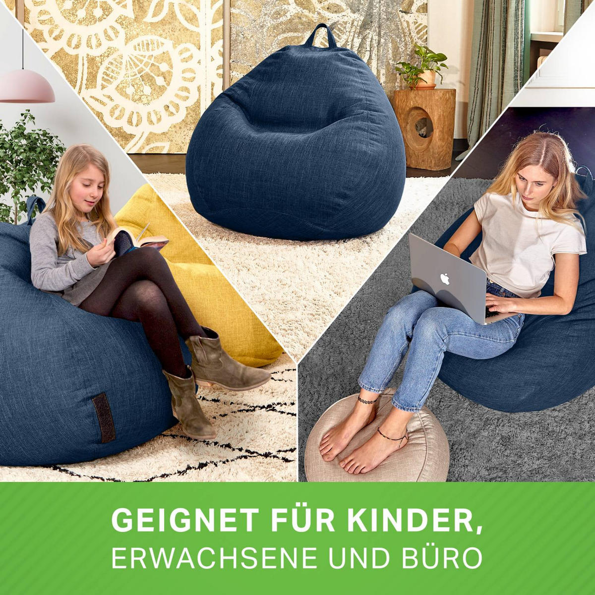 SITZSACK Indoor "Home Linen" - 200 Liter - Dunkelblau, Textil (80/90/50cm) - Green Bean