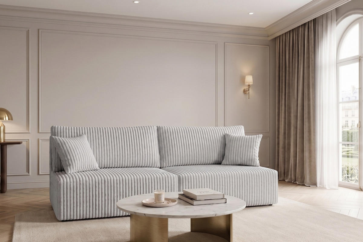 SOFA Mit Schlaffunktion Und Bettkasten, Cordstoff Tilia, Grau, BEST MINI - Grau, Holz (200/83/98cm) - Kaiser Möbel