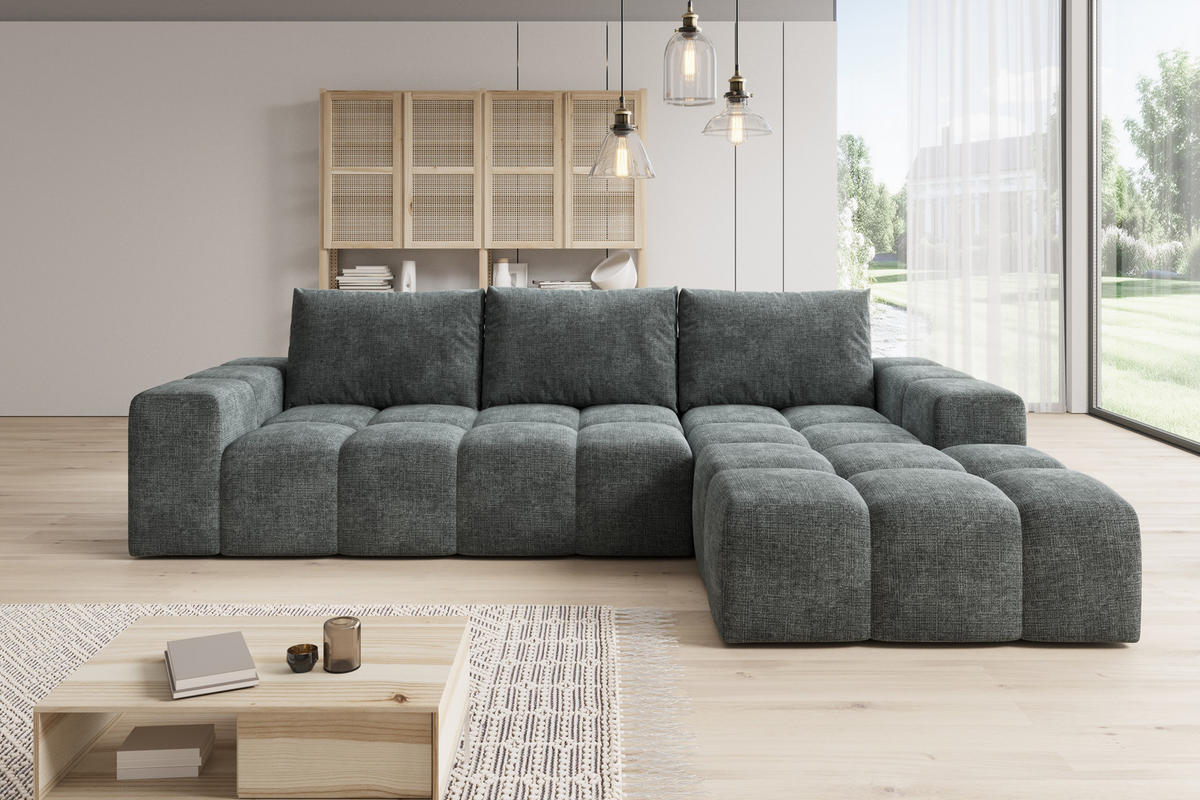 ECKSOFA Cento, L-Form, Ottomane Rechts, Webstoff, 285x56x180 cm, Grau - Grau, Holz (285/180cm) - PROMETO Möbel