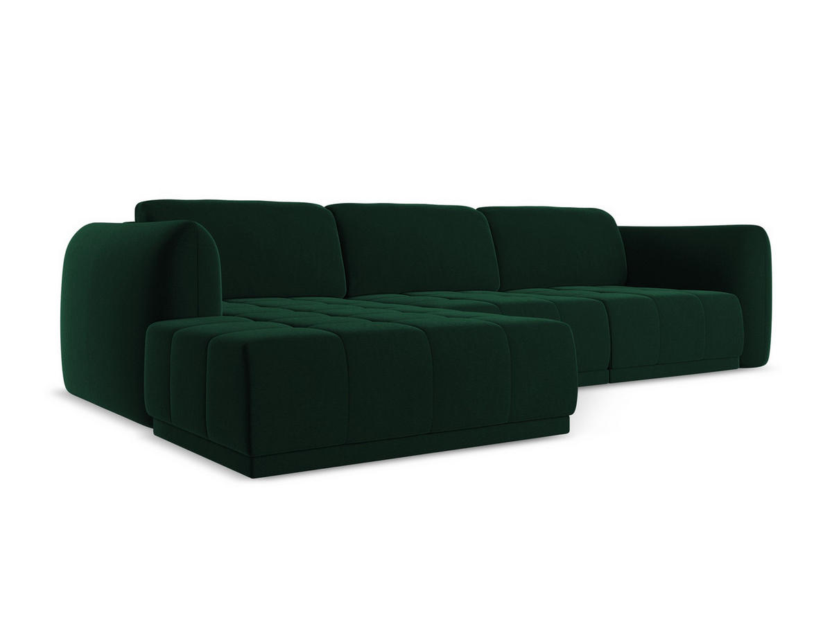 ECKSOFA Links Samt Stoff Grün - Dunkelgrün/Schwarz, Kunststoff/Textil (170/290cm) - Makamii