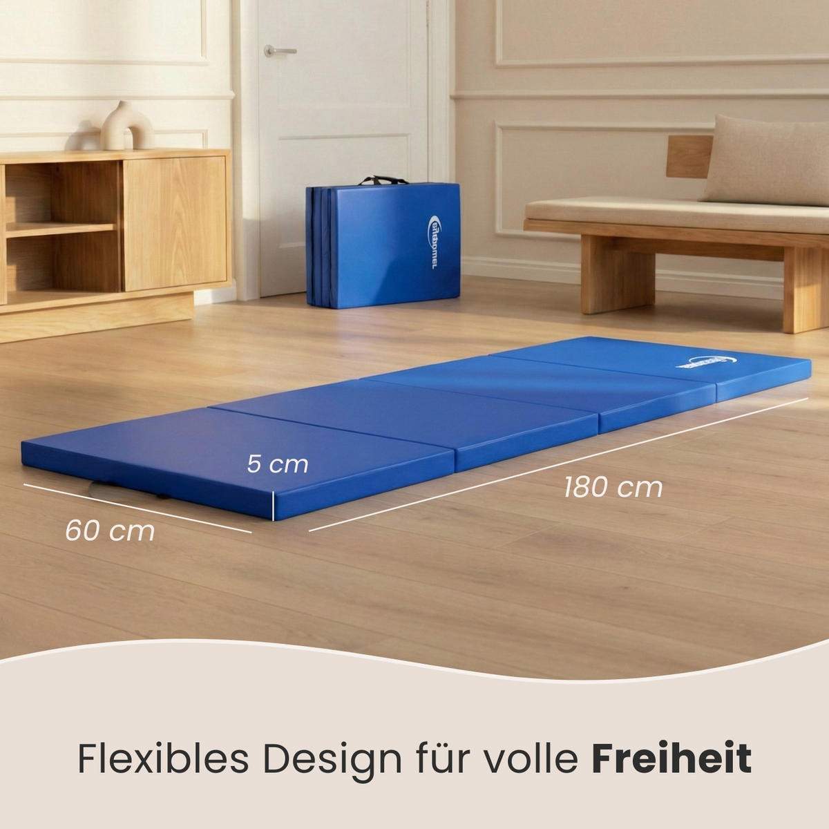 GYMNASTIKMATTE zum Wenden - 180/60/5 cm Faltbare Turnmatte - Blau, Kunststoff (60/180cm) - eyepower