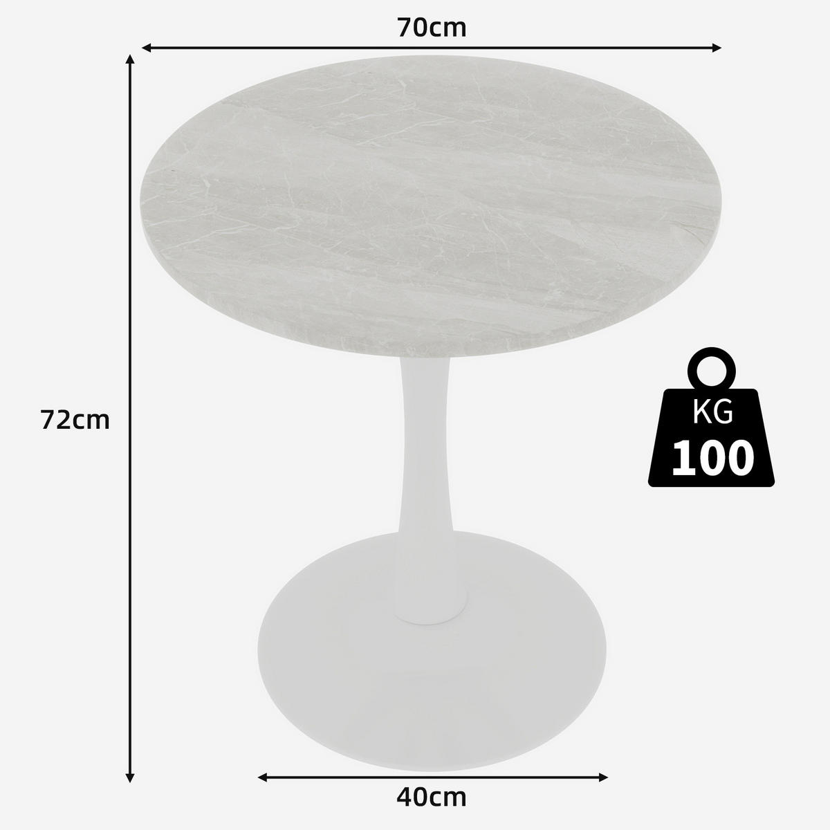 KONFERENČNÍ stolek 70/70/75 cm bílý z umělého mramoru s kulatou deskou - bílá, kámen (70/70/72cm) - OKWISH