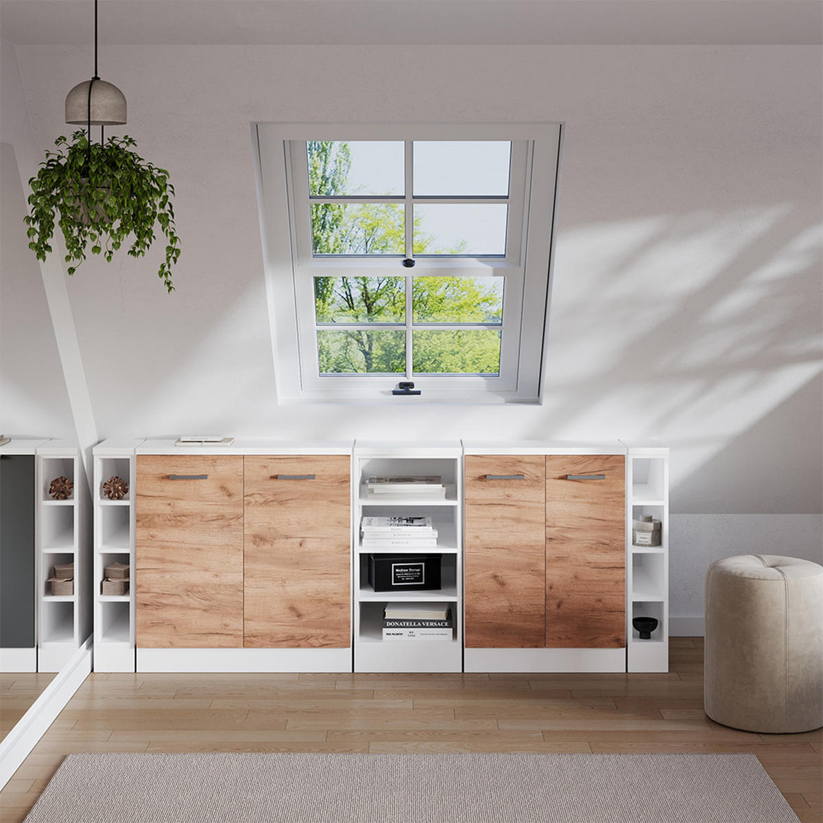 ŠATNÍKOVÁ ZOSTAVA PRE ŠIKMÉ STRECHY Rion Dub Goldkraft 210 cm Súprava 5 korpusov skrine hĺbka 60 cm - biela/dub medový, kompozitné drevo (210/83.8/60cm) - Vicco