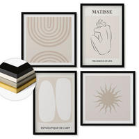 WANDBILDER 4er-Set - 50x50 cm & 40x60 cm Schwarzer Rahmen - Stilvolle minimalistische Linien - Schwarz, Kunststoff (50/50cm) - ArtPrintCave