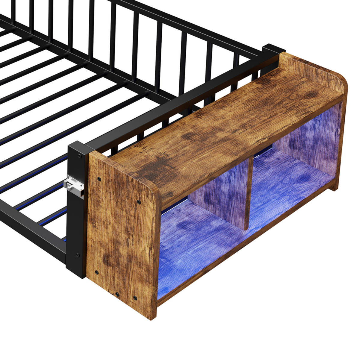 KINDERBETT 90/200 cm aus Metall und MDF mit Schutzgeländer und LED-Beleuchtung Schwarz - Schwarz, Holzwerkstoff (90/200cm) - Modenvie