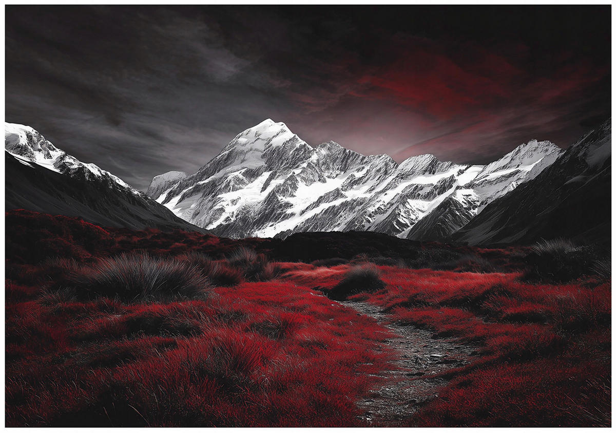 FOTOTAPETE Gebirge Natur Schwarz 300x210 cm - Multicolor, Papier (300/210cm) - Wallarena