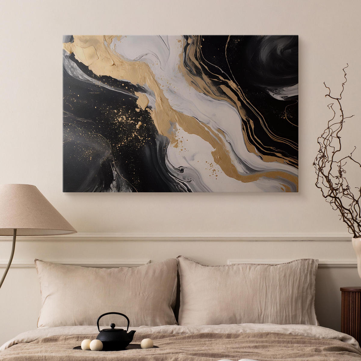 LEINWANDBILD Marmor Muster Abstraktion 100x70 - Beige/Schwarz, Textil (100/70cm) - Muralo