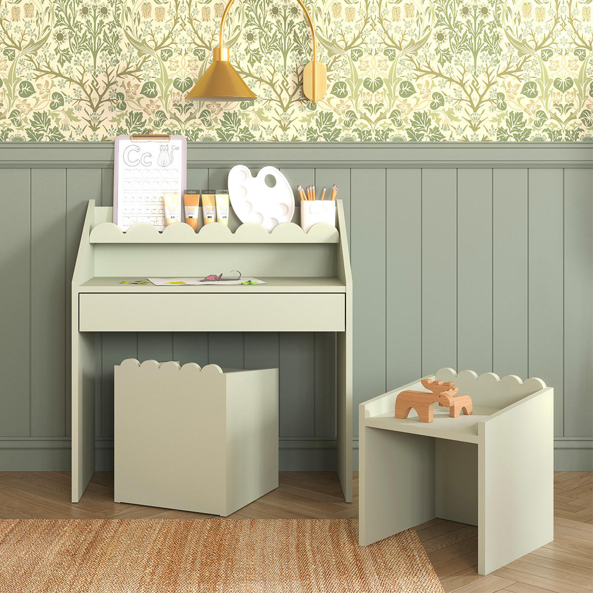 PSACÍ STŮL Book Nook Šalvějově zelená - zelená barva, kompozitní dřevo (71/76/33cm) - Petits-meubles