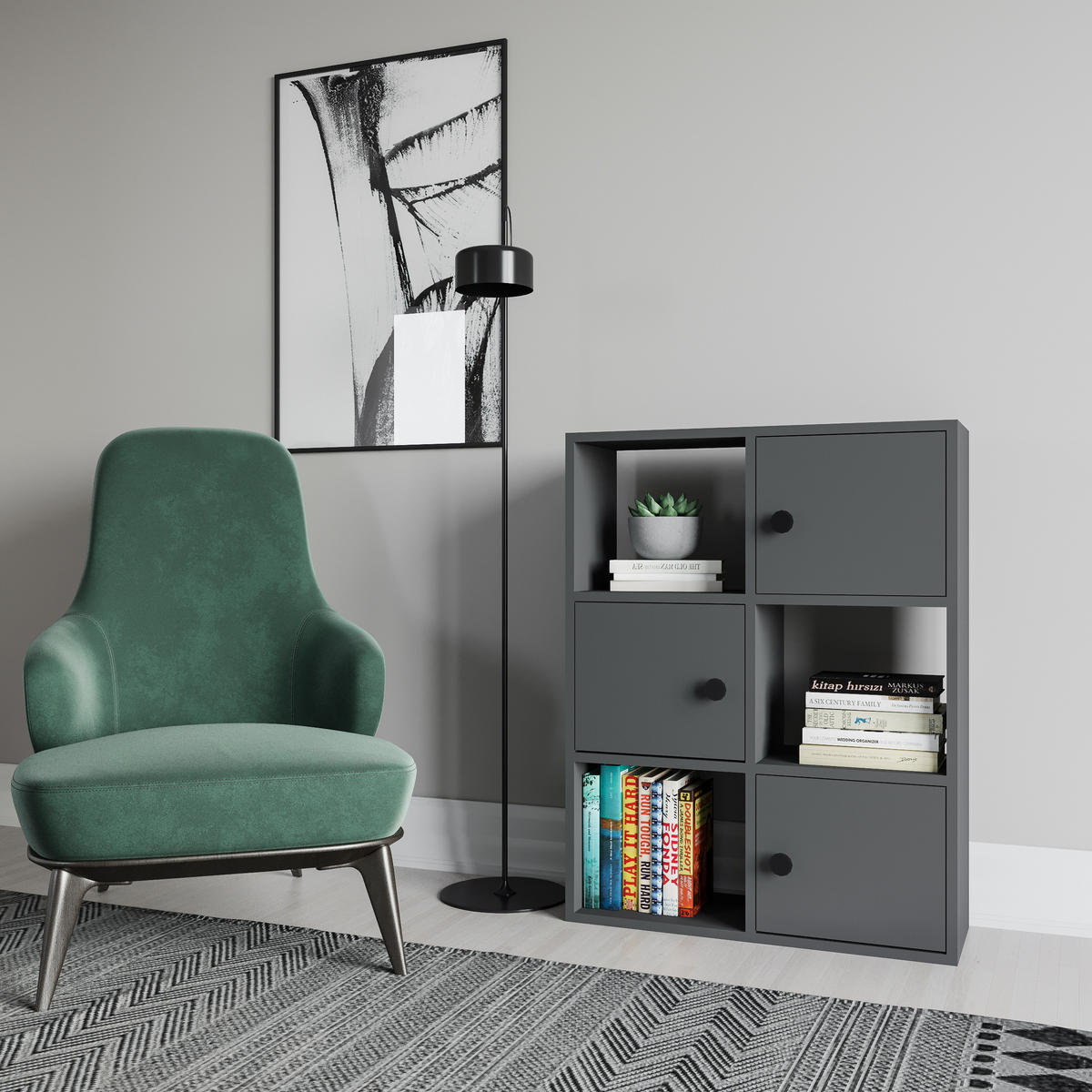 BÜCHERREGAL Tilton Eiche Anthrazit - Grau, Holzwerkstoff (25/93/72cm) - Decorotika