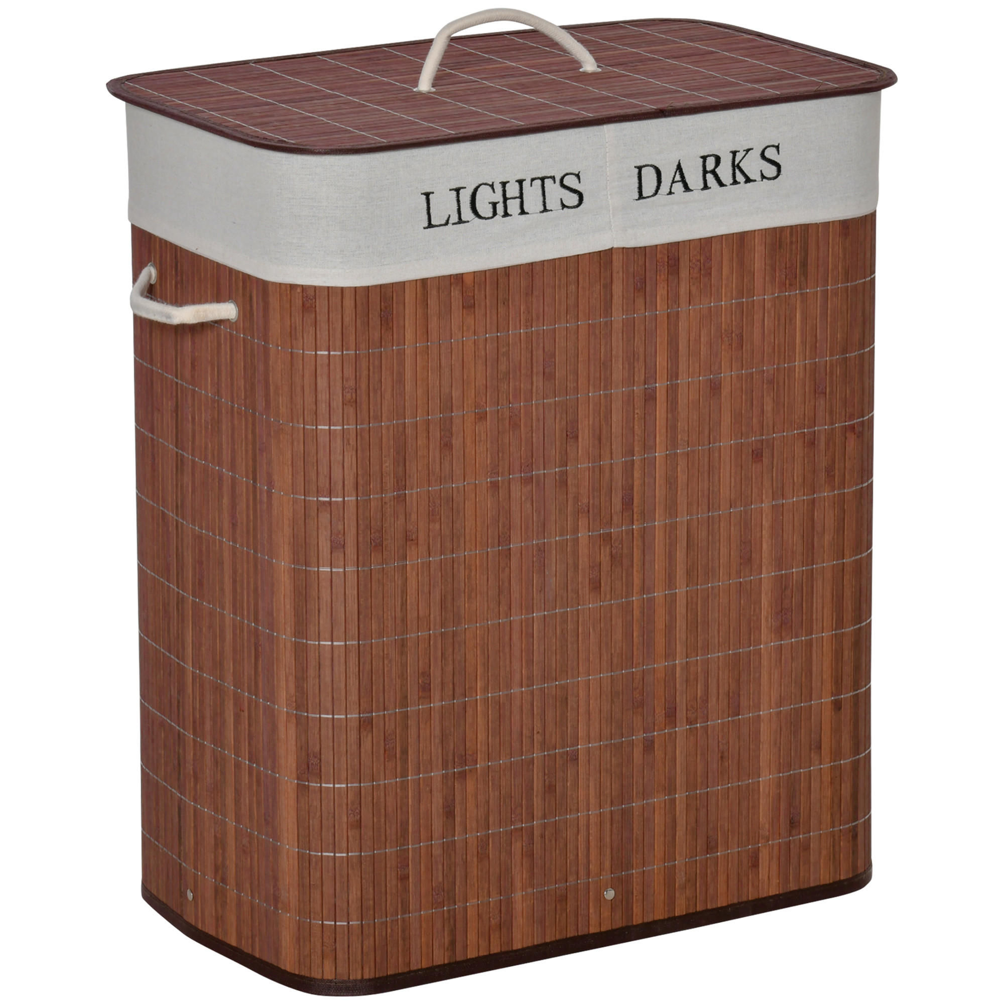 WÄSCHEKORB, Bambus, Polyester Braun+Weiß - Braun, Naturmaterialien (32/63/52cm) - HOMCOM
