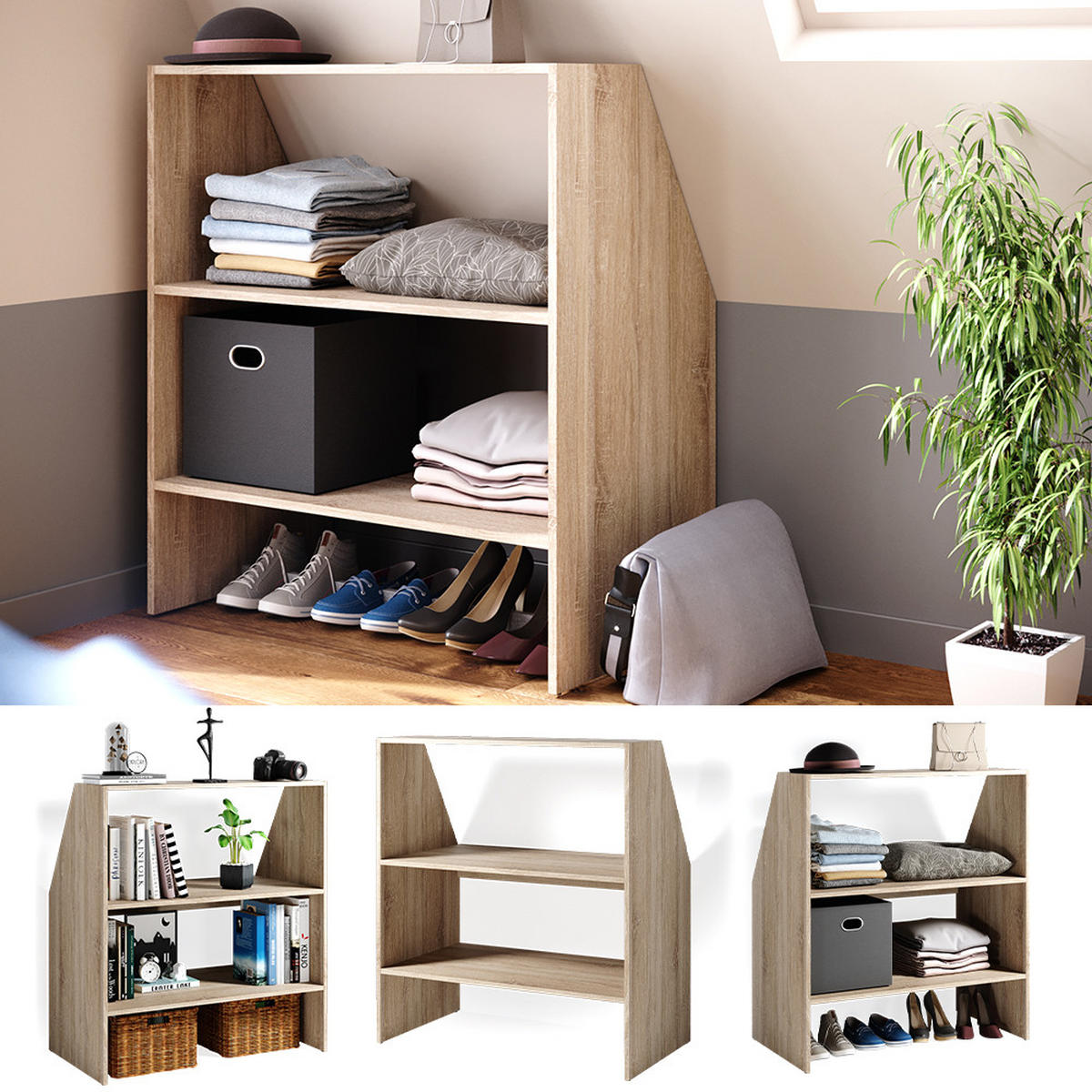 DACHSCHRÄGE REGAL Sonoma 90 x 100 cm - Sonoma Eiche, Holzwerkstoff (90/100/50cm) - Vicco