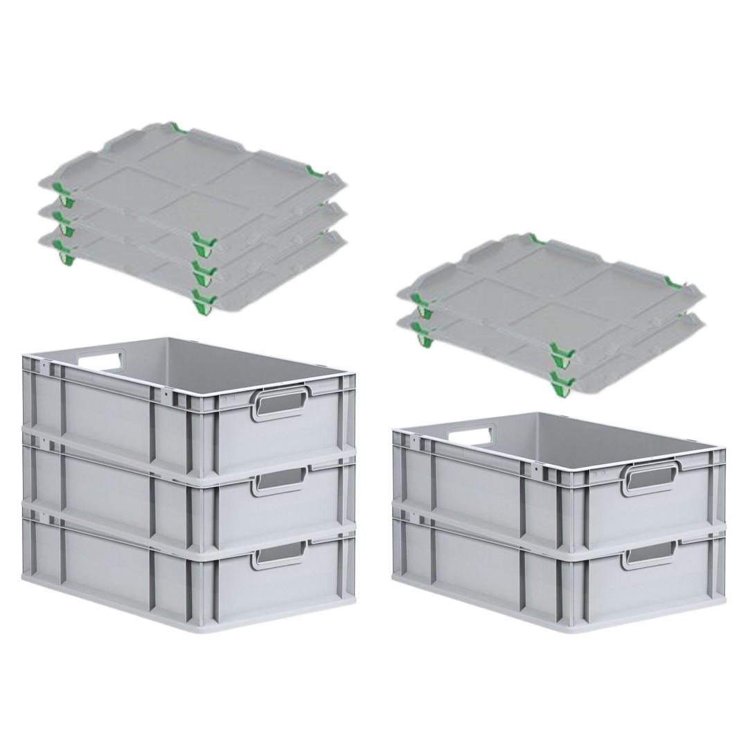 EUROBOX 5x Nextgen Economy Mit Auflagedeckel Grau/Grün Griffe Offen 34 Liter - Grün, Kunststoff (40/17/60cm) - PROREGAL