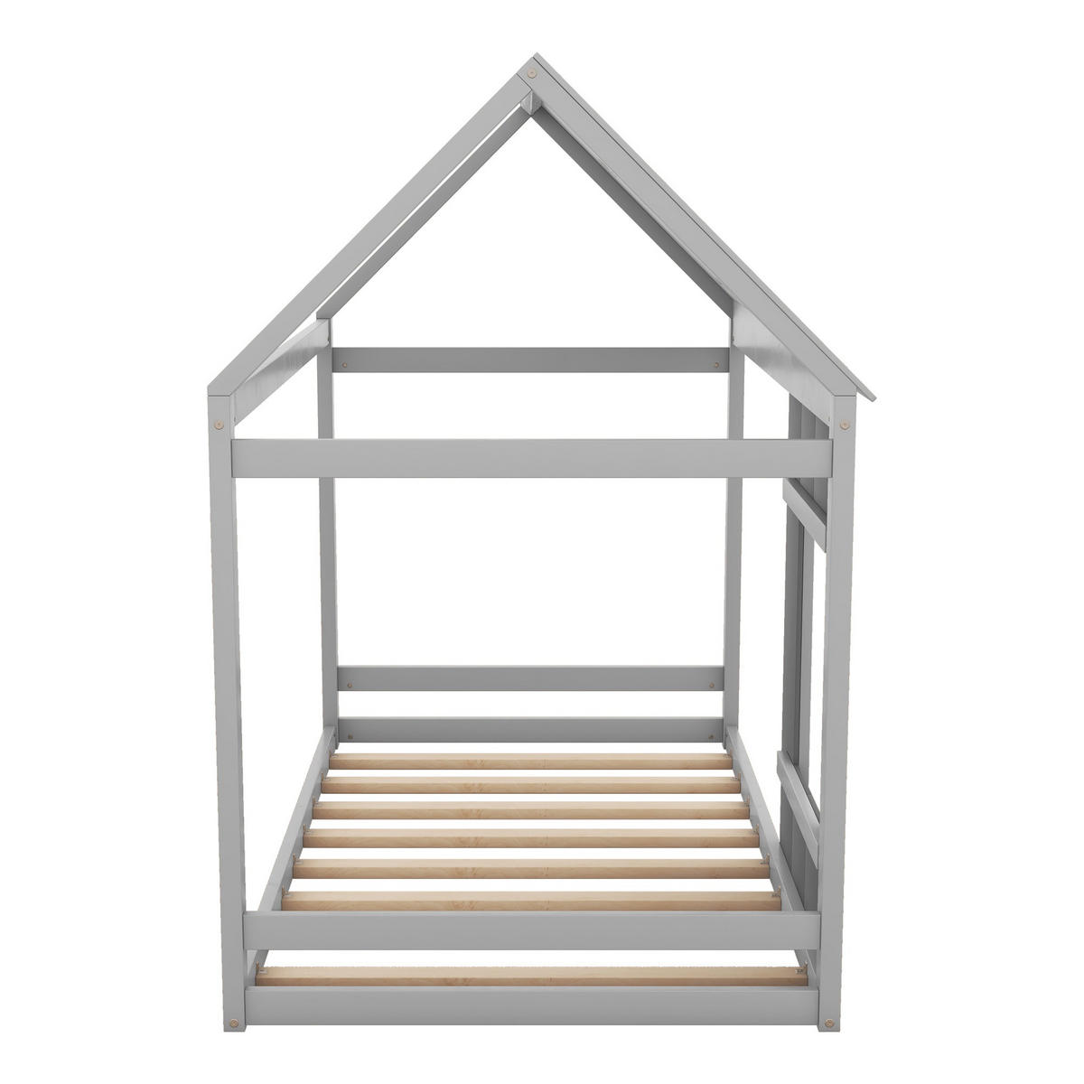 KINDERBETT 90x200cm Dunkelgrau + Hellgrau Hausform Flachbett mit Dach - Grau, Holz (90/200cm) - FLIEKS